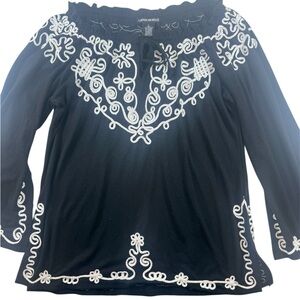 Lauren Michelle Black Top with White Embroidery